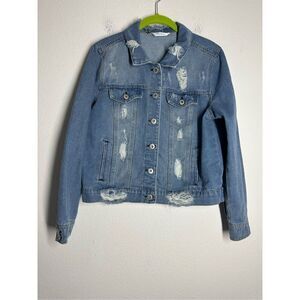 Highway Jeans Womens Size L Large Distressed Blue Jean Denim Jacket